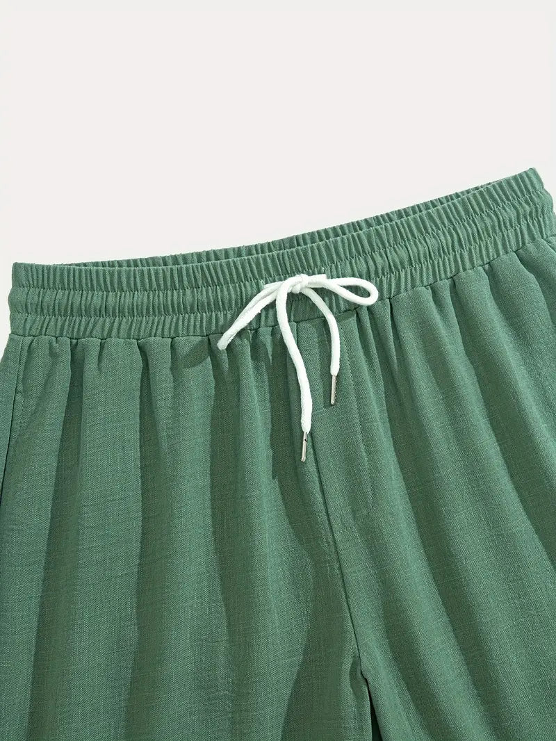 Men’s V-Neck Linen Blend 2-Piece Set