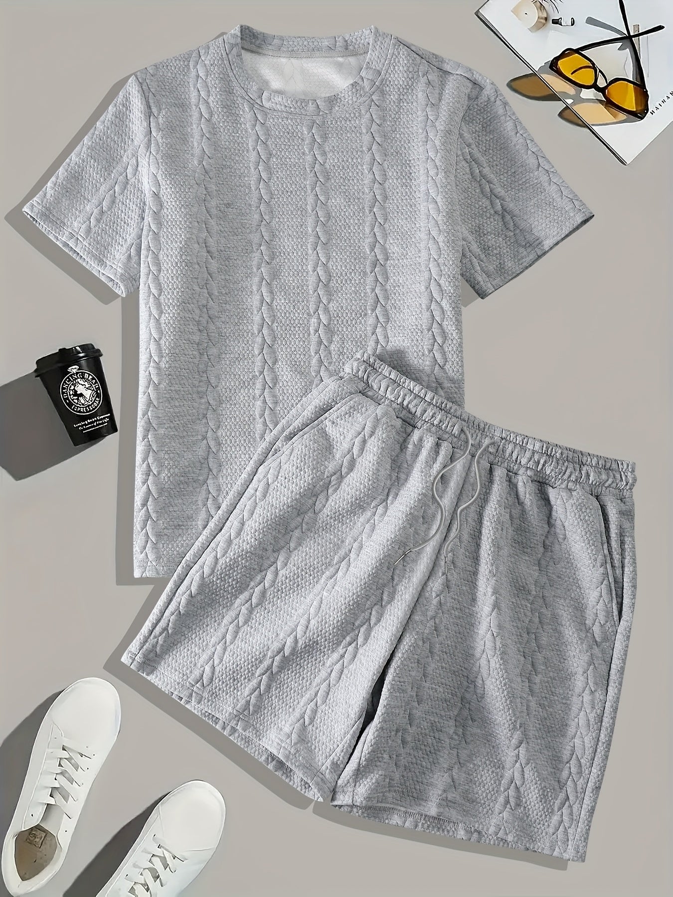 Men’s Summer Knit Set – 2-Piece Solid Color T-Shirt & Shorts