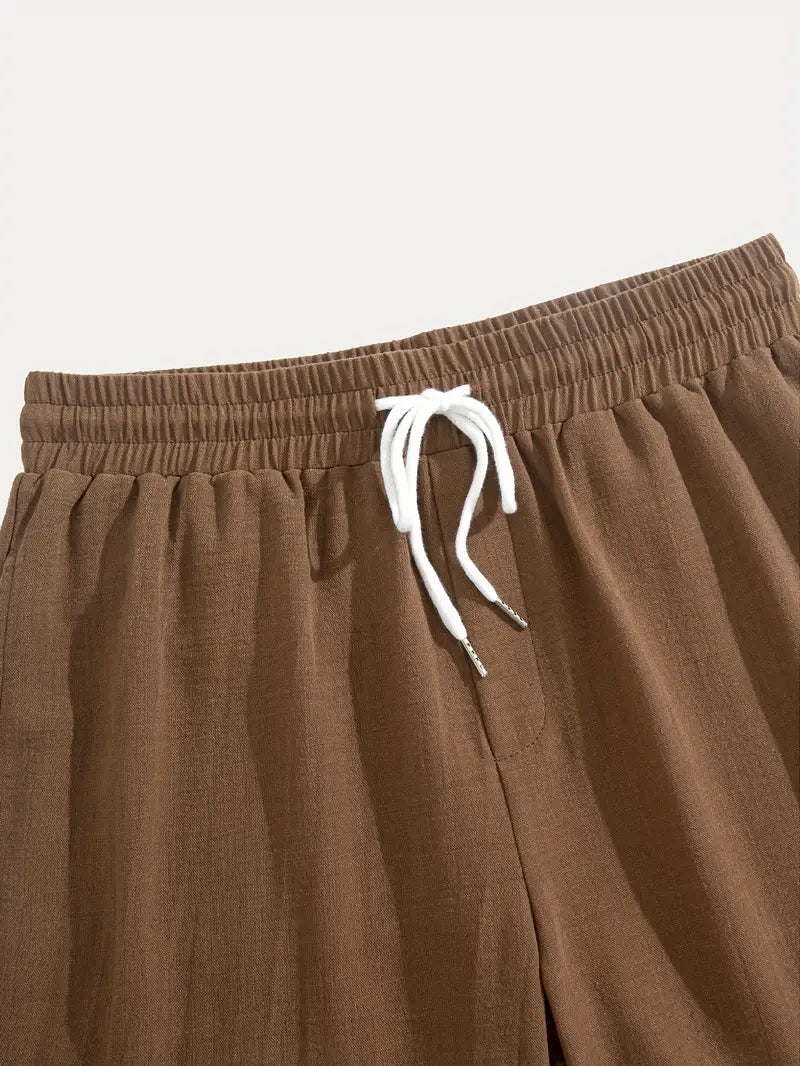 Men’s V-Neck Linen Blend 2-Piece Set